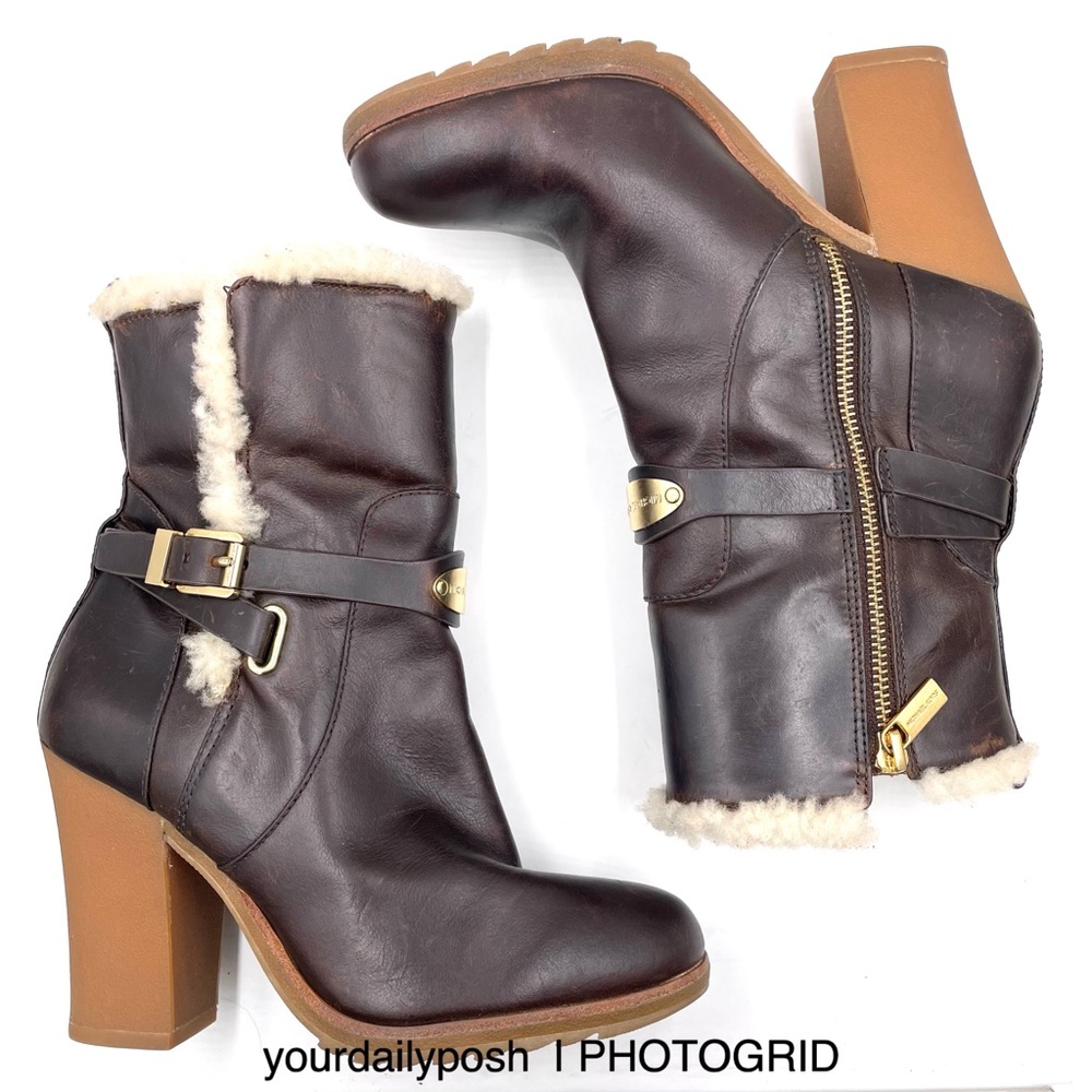 MICHAEL Michael Kors brown leather Lizzie shearling ankle boots US size 7.5